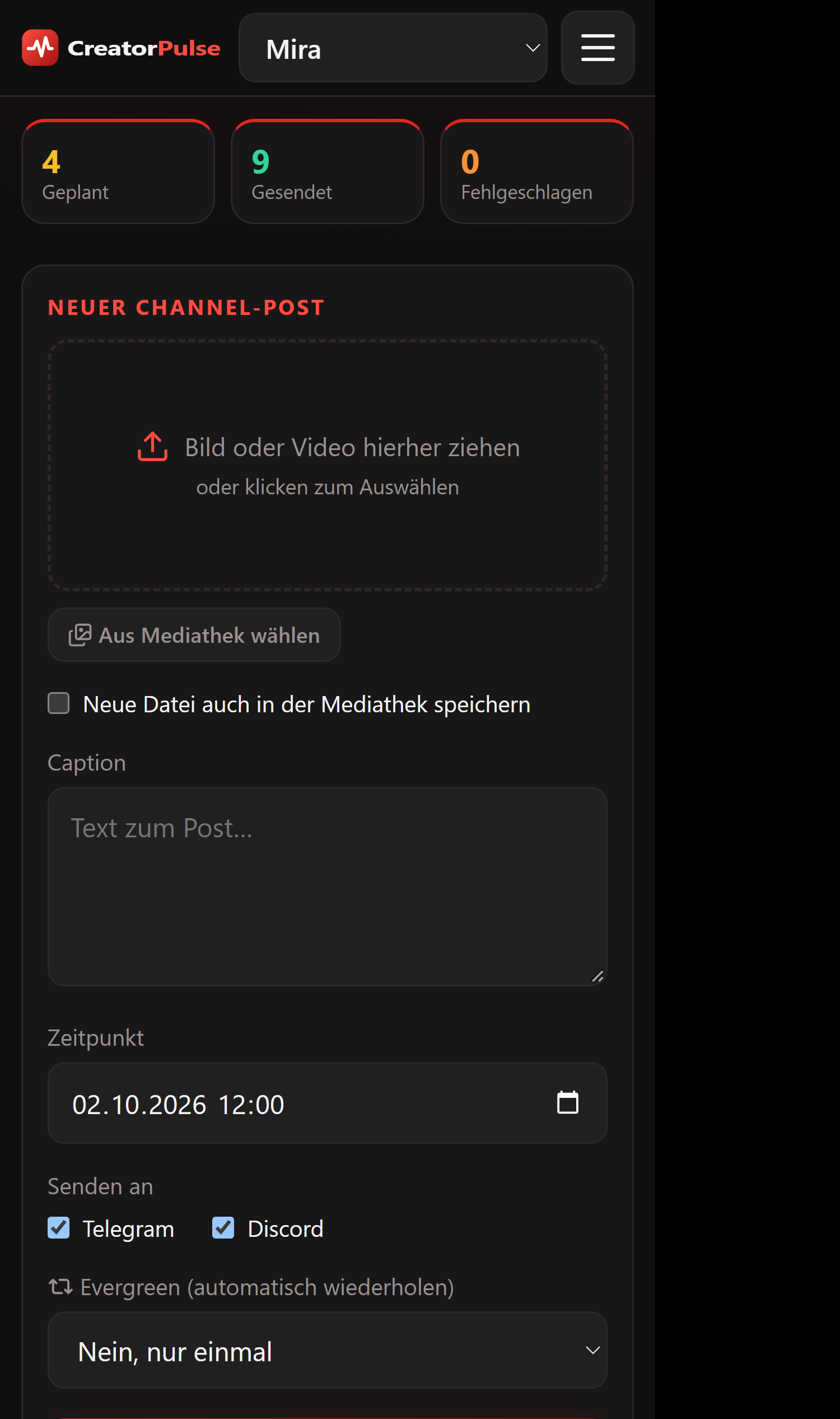 Channel-Queue am Handy im dunklen Design